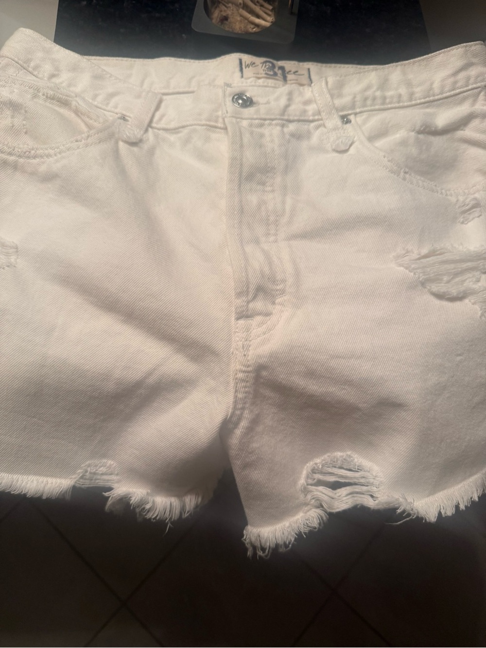 31 Bits White Distressed High-Rise Denim Shorts - Picture 2 of 4
